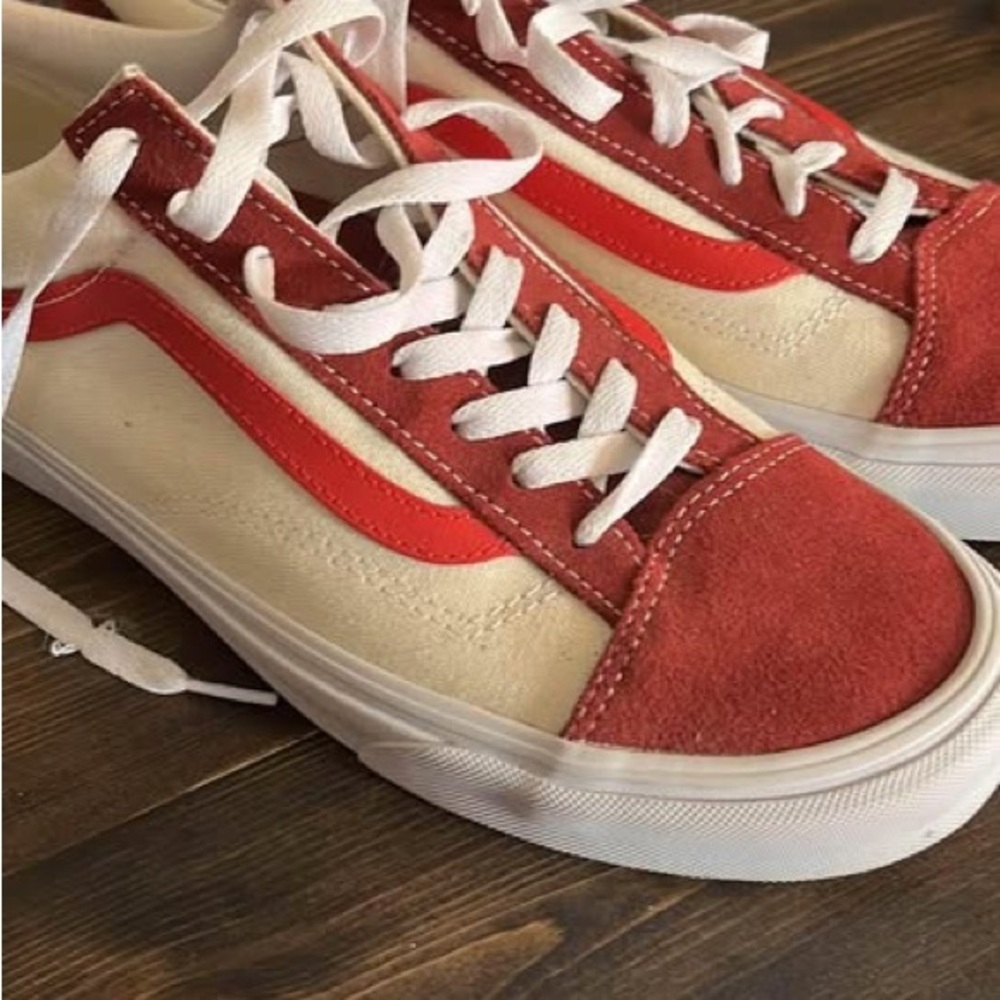 Vans Red and White Suede Sneakers